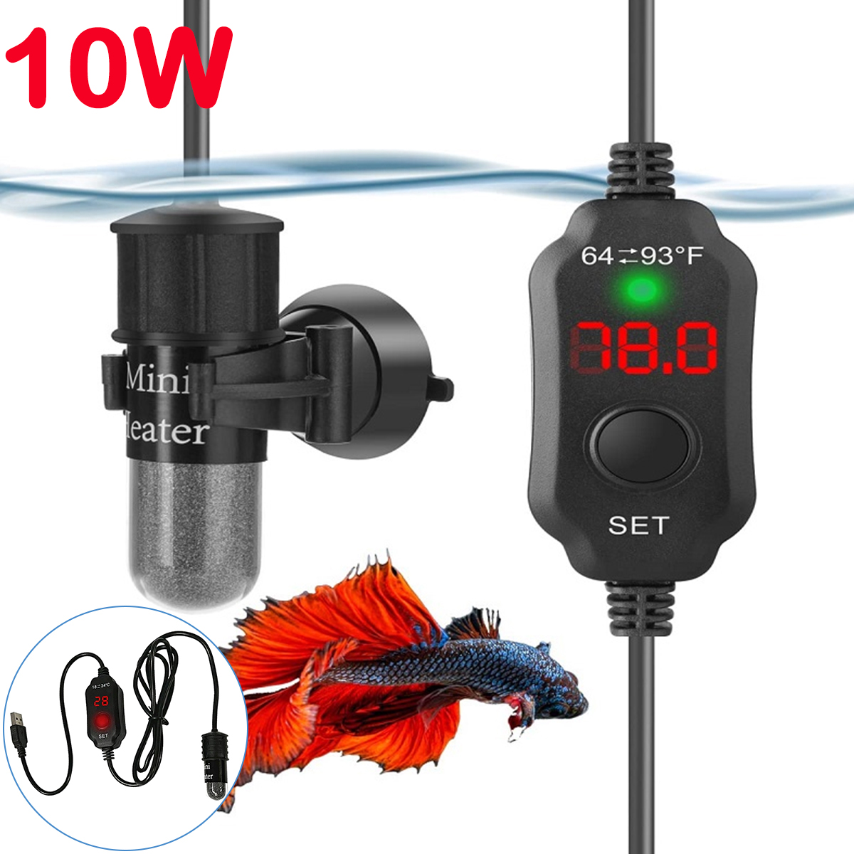Marine Aquarium Nano - 10W Ayarlanabilir Akvaryum Isıtıcı Çubuk 18-34