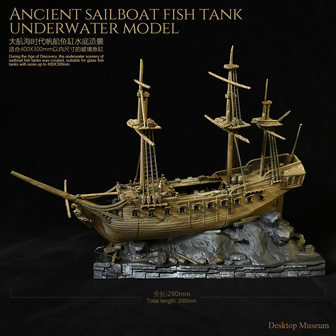 Marine Aquarium Epoxy - 290mm Yelkenli Gemi Akvaryum Dekoru Epoksi